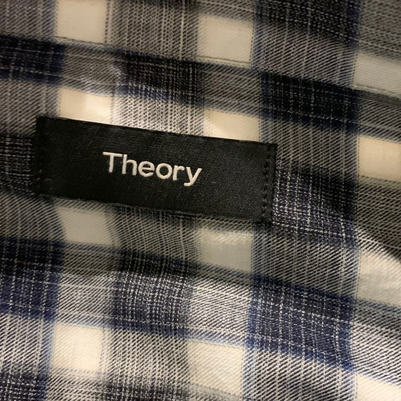 Theory Blue and white Plaid Button Down‎ size L casual dressy - Picture 3 of 11